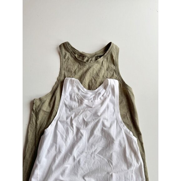 Lot of 2 LULULEMON Size 4 All Tied Up Green White Pima Cotton Tie Back Tank Tops - Picture 1 of 16